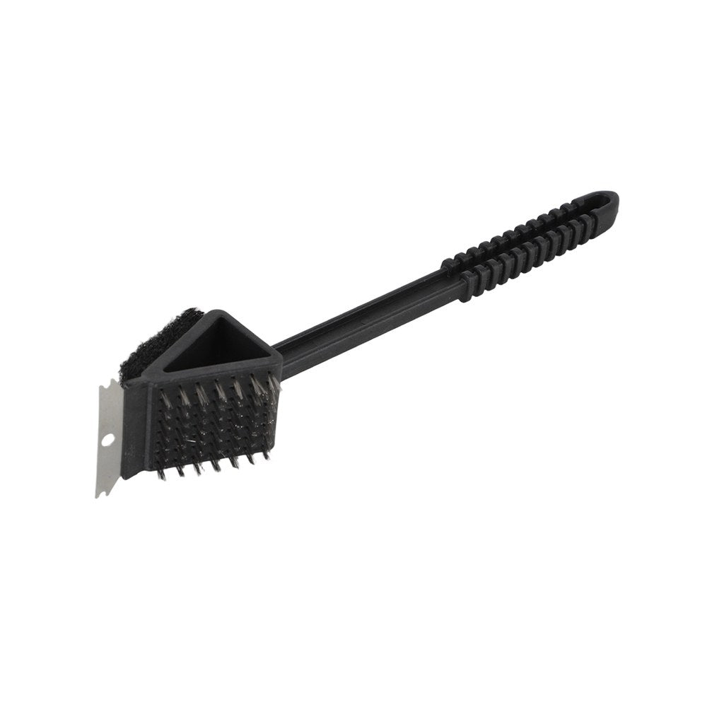 3-in-1 BBQ Grill Cleaning Brush with Wire Bristles, Scouring Pad & Metal Scraper