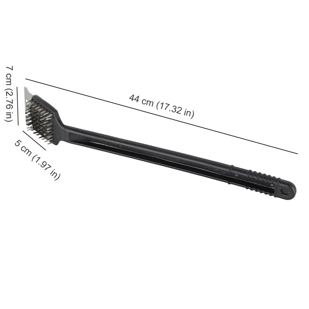 Long Handle BBQ Grill Cleaning Brush With Wire Bristles & Metal Scraper