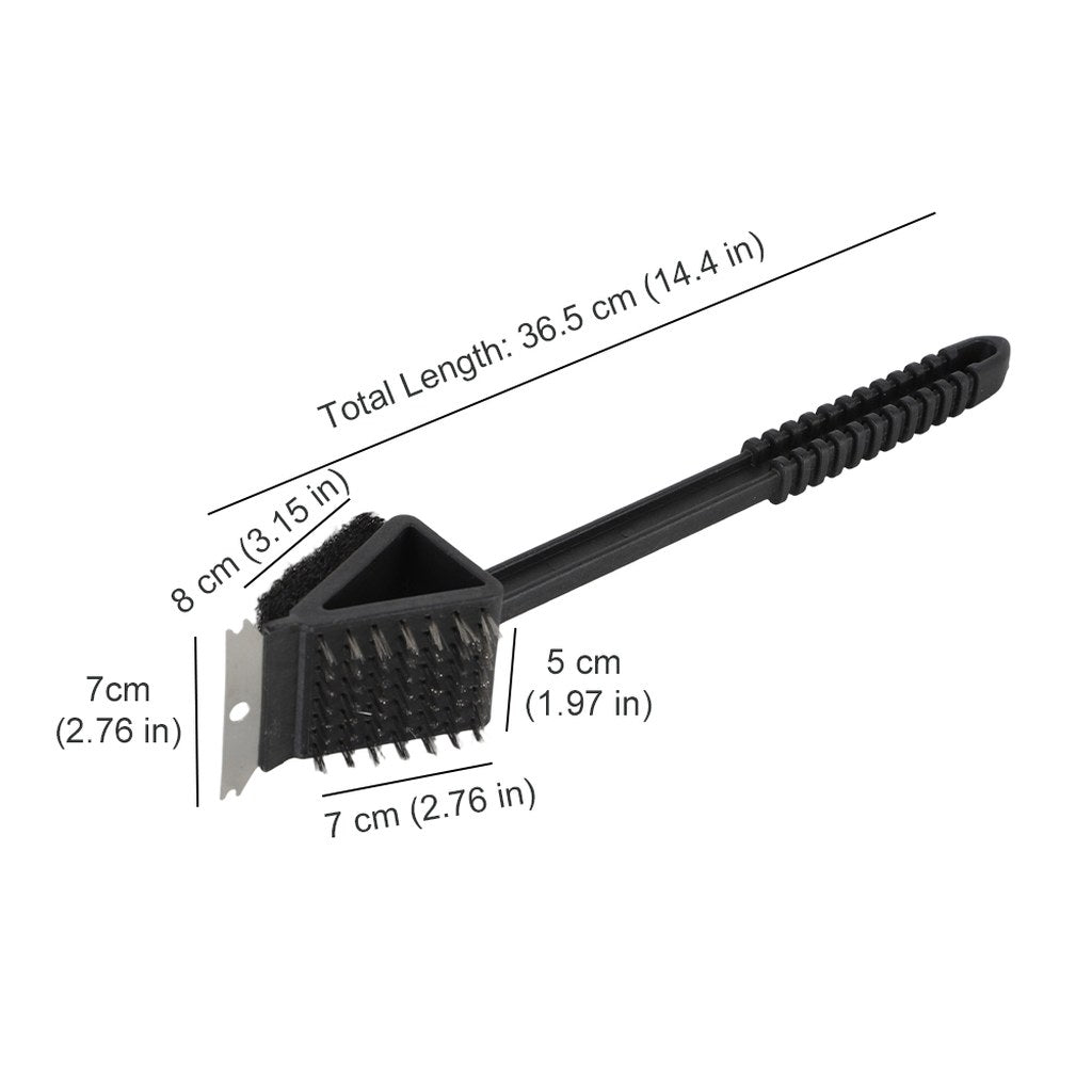 3-in-1 BBQ Grill Cleaning Brush with Wire Bristles, Scouring Pad & Metal Scraper