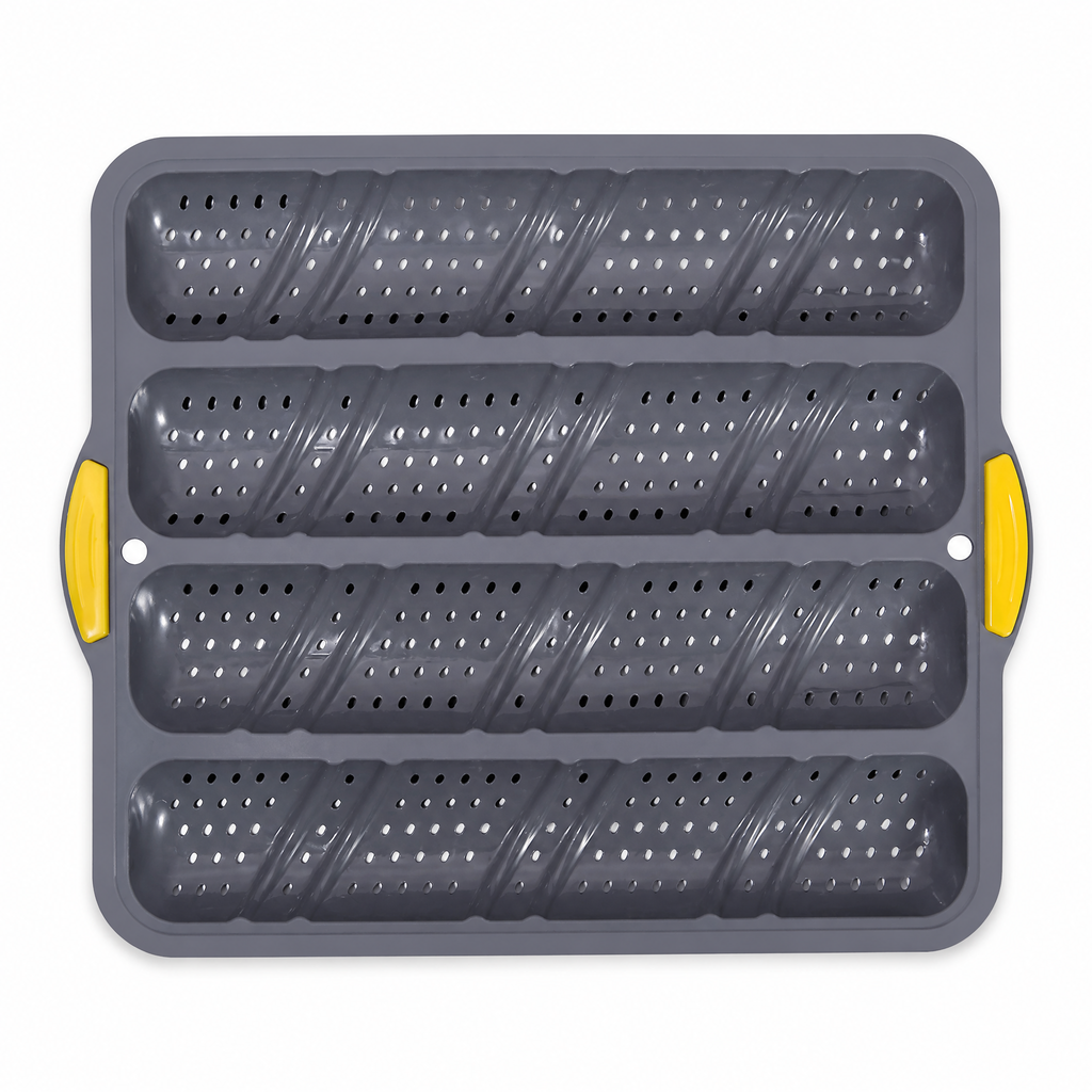 4-Cavity Silicone Baguette Baking Mold With Reinforced Metal Frame