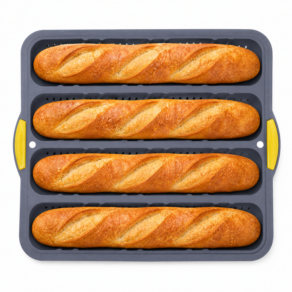 4-Cavity Silicone Baguette Baking Mold With Reinforced Metal Frame