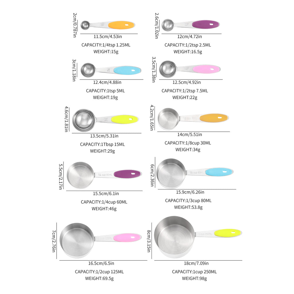 Stainless Steel Measuring Cups and Spoons 10Pcs Set