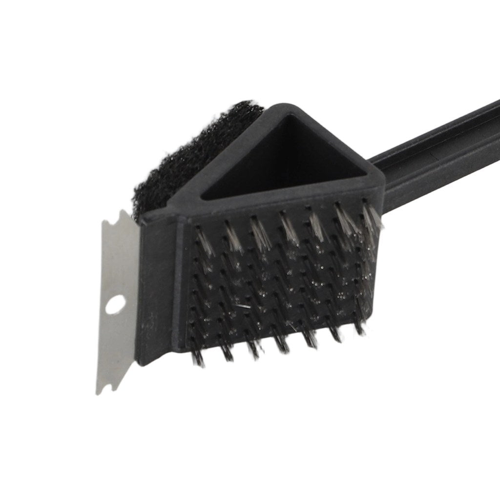3-in-1 BBQ Grill Cleaning Brush with Wire Bristles, Scouring Pad & Metal Scraper