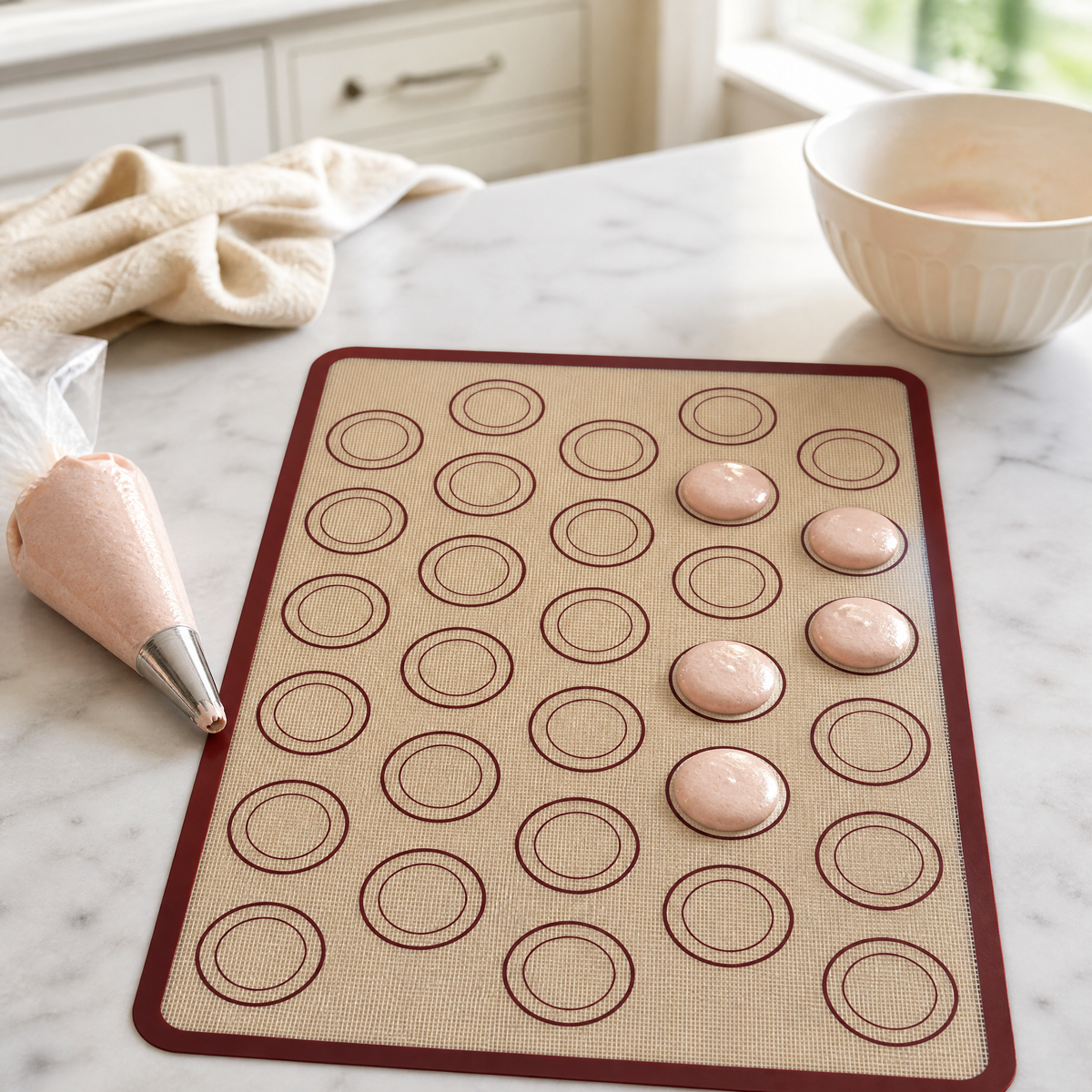 Silicone Fiberglass Baking Mat With 30 Circles (Red Edge)