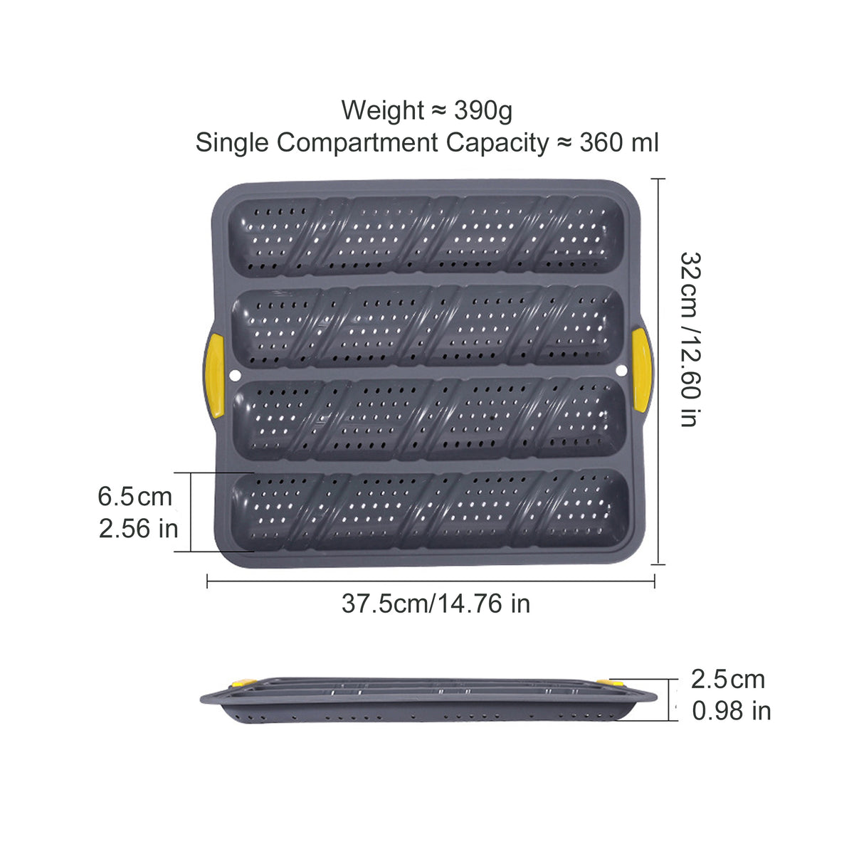 4-Cavity Silicone Baguette Baking Mold With Reinforced Metal Frame